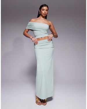 The Frolic Exclusive Slinky Ruched Foldover Detail Maxi Skirt Co-Ord - Gray