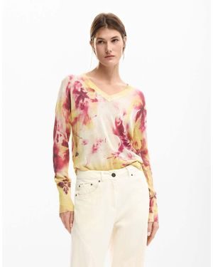 Desigual Jersey Con Estampado Floral De Punto Fino - Blanco