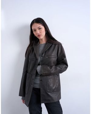 TOPSHOP – blazer aus hochwertigem echtem leder - Schwarz