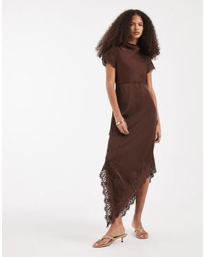 Vero Moda Vera Moda Satin Cami Midi Dress With Lace Trim - Brown