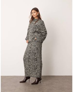 ARRANGE Cable Knit Column Midi Skirt In Mono-black - Gray