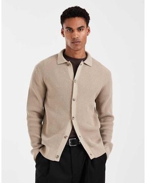 River Island Knitted Button Up Jumper - Natural