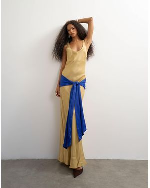 TOPSHOP Satin Dropped Waist Maxi Dress With Contrast Tie Belt - Blue