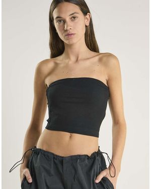 Glamorous Ribbed-Bandeau Crop-Top - Black