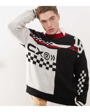 Collusion Oversized Motorcross Knit Jumper - White