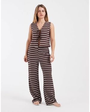 Only Petite Pantalon d'ensemble en maille à rayures - Blanc