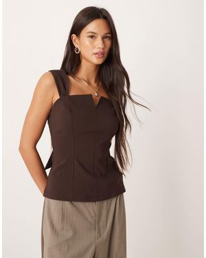 ASOS Square Neck Top With Longline Straps - Brown