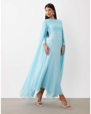 Beauut Maxi Jurk Van Chiffon Met Capemouwen En Ronde Hals - Blauw
