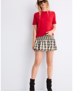 Stradivarius Geruite Ballonminirok - Rood