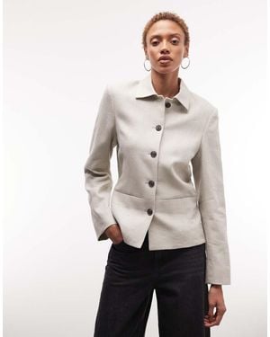 Weekday Fitted Linen Button Up Jacket - White