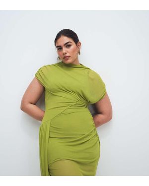 ASOS Asos Design Curve Mesh Draped Midi Dress With Cape Detail - Green