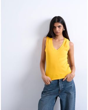 TOPSHOP Jersey Deep V Neck Sleeveless Vest - Orange