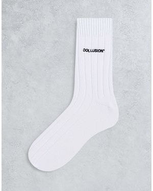 Collusion Unisex Socks With Small Logo - White