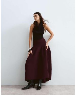 ARRANGE Knitted Sculpted Tulip Midi Skirt - Brown