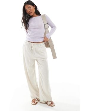 Miss Selfridge Linen Blend Drawstring Waist Wide Leg Pants - White