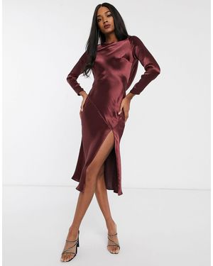 ASOS Long Sleeve Cowl Back Midi Dress-red