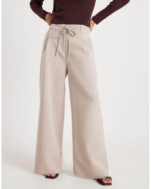 River Island Tie Waist Wide Leg Trousers - Natural