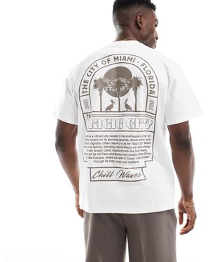 Pull&Bear T-Shirt Met Grafische Miami Print Op De Achterkant - Wit