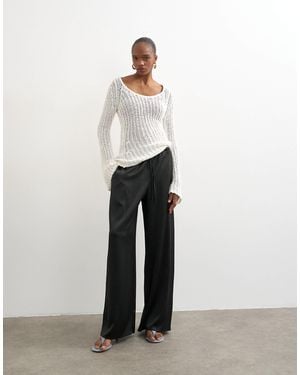 TOPSHOP Satin Tie Waist Wide Leg Trouser - White