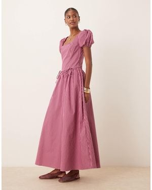 Glamorous Drop Waist Short Sleeve Poplin Maxi Dress - Pink