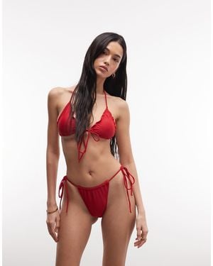 Collusion Tie Side Ruffle Bikini Bottoms - Red