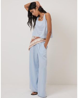 Nobody's Child Linen-Blend Wide Leg Trousers - Blue