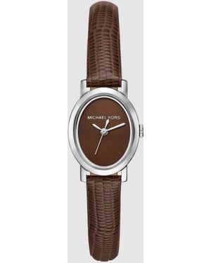 Michael Kors Maude 3-zeiger-uhr aus braunem leder - Weiß
