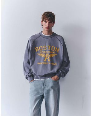 Pull&Bear Boston sweatshirt mit rundhalsausschnitt - Blau