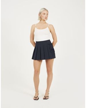 Brave Soul Pleated Mini Skirt With Tie Side Detail - Blue