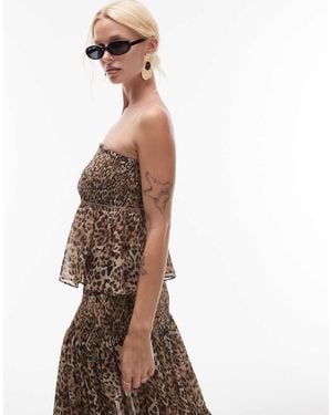Mango Top Con Escote Palabra De Honor, Volante Y Estampado De Leopardo De La Colección Con Kaia Gerber De (Parte De Un Conjunto) - Marrón