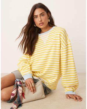 Free People Classic Striped Crew Neck Sweatshirt - Yellow