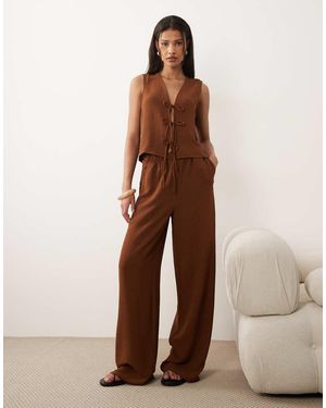 Vila Wide Leg Textured Trousers Co-ord - Brown