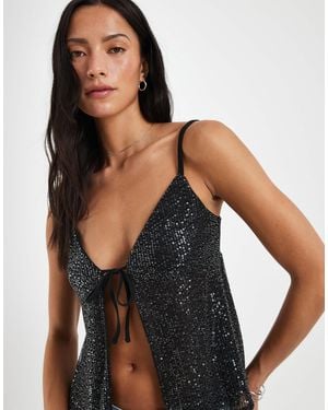 Hollister Sequin Tie Front Babydoll Cami - Black