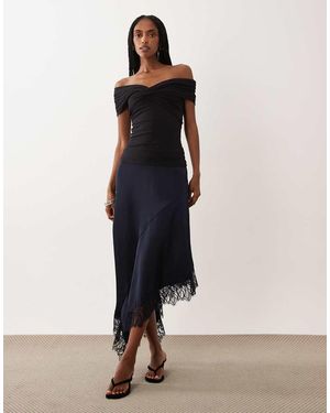 Vila Asymmetrische Satijnen Minirok Met Kanten Rand - Blauw