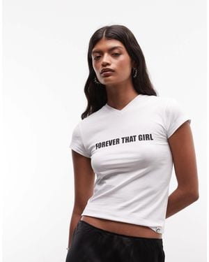 Collusion Forever that girl t-shirt mit v-ausschnitt und slogan - Weiß