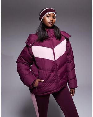 Threadbare Ski Puffer Jacket With Pink Panel Contrast - Purple