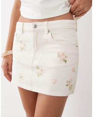 Mango 100% Cotton Embroidered Denim Mini Skirt - Natural