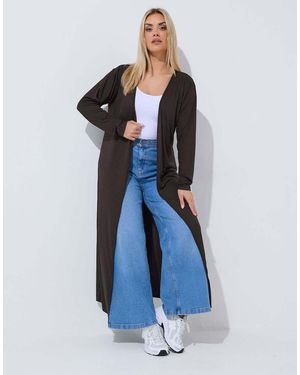 Yours Clothing Ribbed Maxi Cardigan - Blue