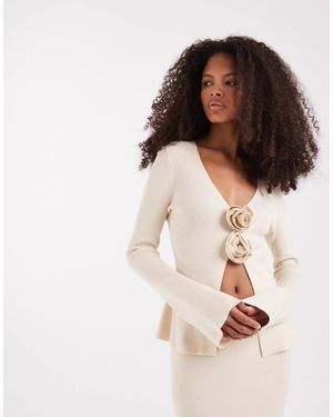 Pretty Lavish Knit Cardigan With Corsage Detail - Natural