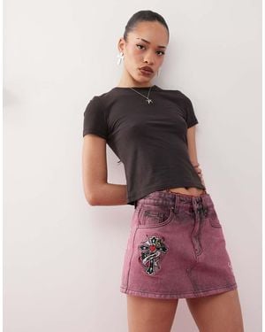 Ed Hardy Seam Detail Mini Denim Skirt - Purple