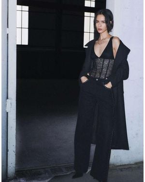 Pull&Bear Lace Corsetry-Inspired Strappy Bodysuit - Black