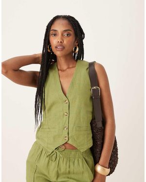 Threadbare Linen Blend Waistcoat - Green