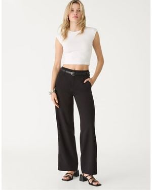 Stradivarius Straight Leg Smart Trousers With Belt - White