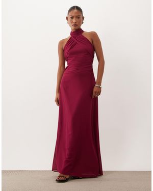 TFNC London Tfnc Bridesmaid Petite Chiffon Halter Neck Drape Maxi Dress - Red