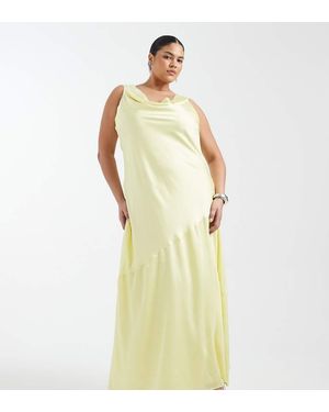 Tfnc Plus Bridesmaid Satin Cowl Front And Back Maxi Dress - Metallic
