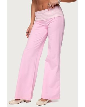 Edikted Meshey Striped Fold Over Trousers - Pink