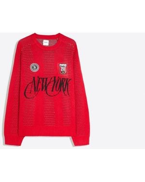 Bershka Mesh Patch Round Neck Jumper - Red