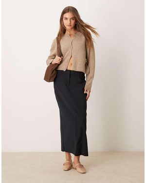 Abercrombie & Fitch Mid Rise Tailored Maxi Skirt - Natural