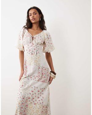 Wednesday's Girl Wednesdays Girl Floaty Midaxi Dress Spliced Floral Spot - White