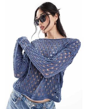Pimkie Open Knit Crochet Jumper - Blue